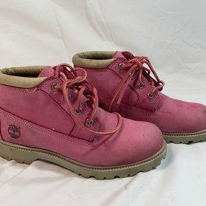 Pink timberland hiking boots 8 1/2